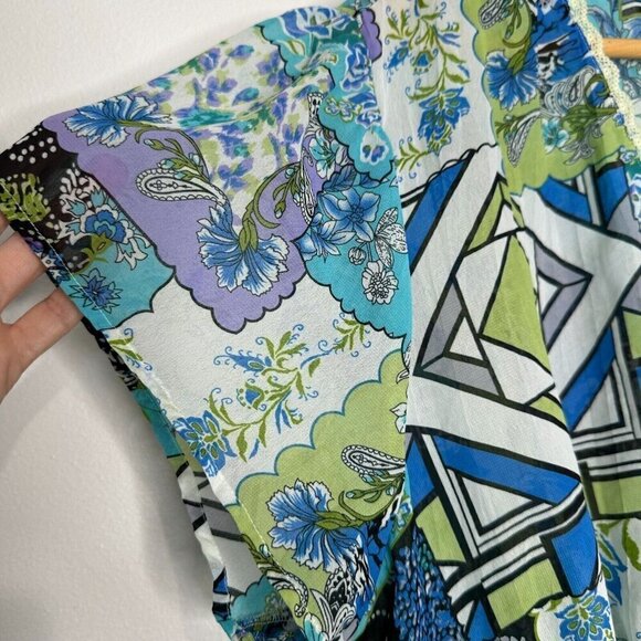 Notations Smocked Topper Size 3X Patchwork Print Sheer Lace Boho Peasant - Picture 3 of 15